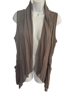Taupe Draped Open-Front Vest